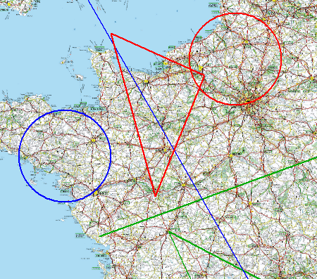 Tracés sur une carte de France